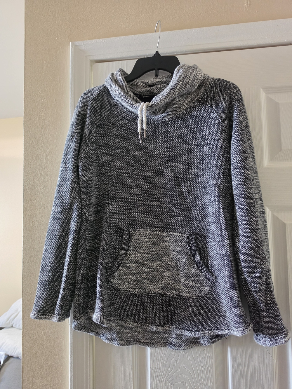 Kensie Gray Marled Cowl Pullover with Hoodie Pocket - S